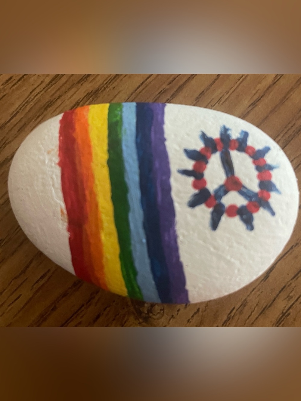 Hand-Painted Rainbow Stone w/Patriotic Peace Wheel Sign